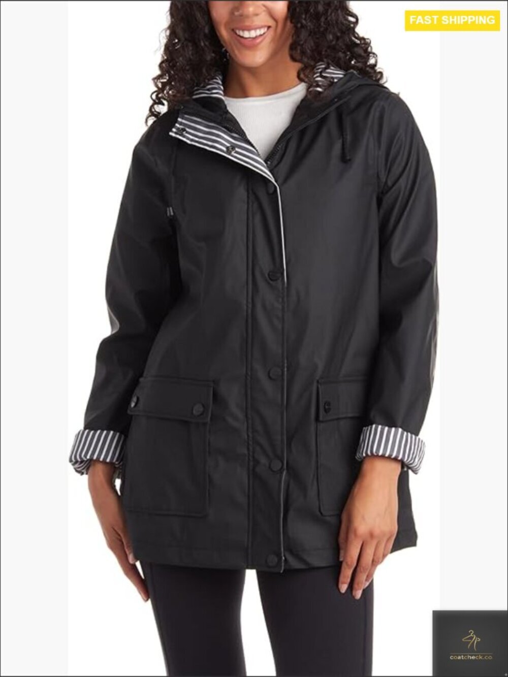 Lightweight Water Resistant Rain Jacket Hooded Zip Up Windbreaker Shell Slicker